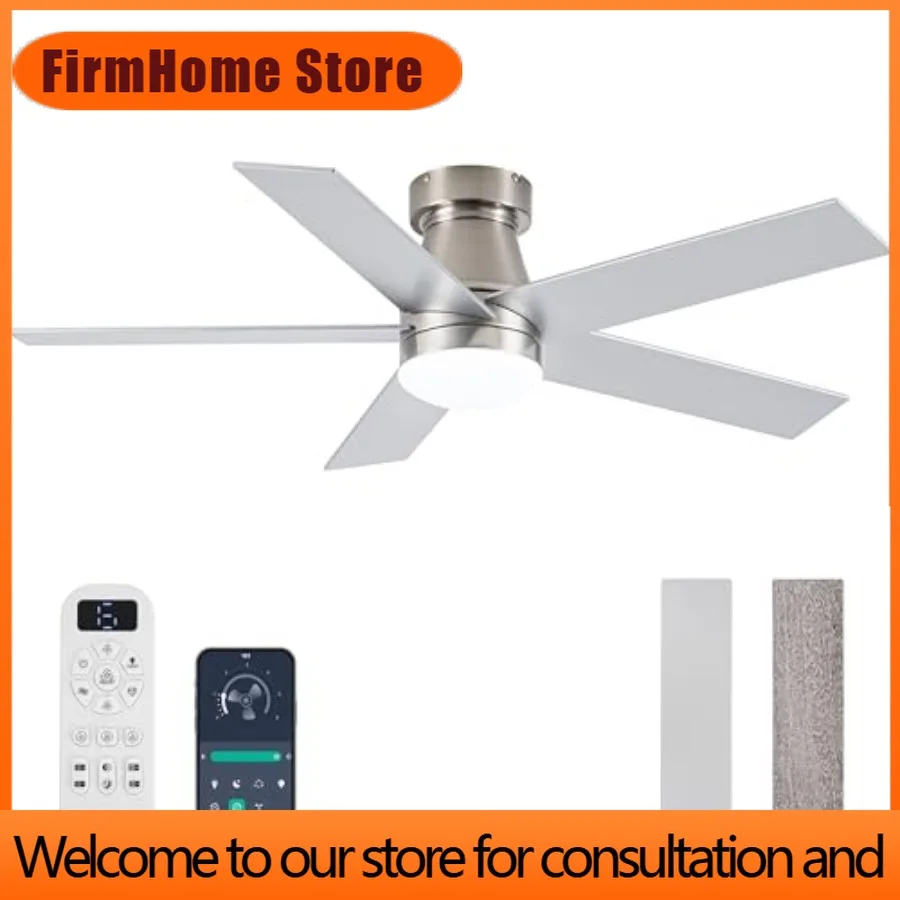 FirmHome StoreCeiling Fans With Lights And Remote Control, Brushed Nickel Flush Mount Ceiling Fan With Light 3-Color Dimmable, M