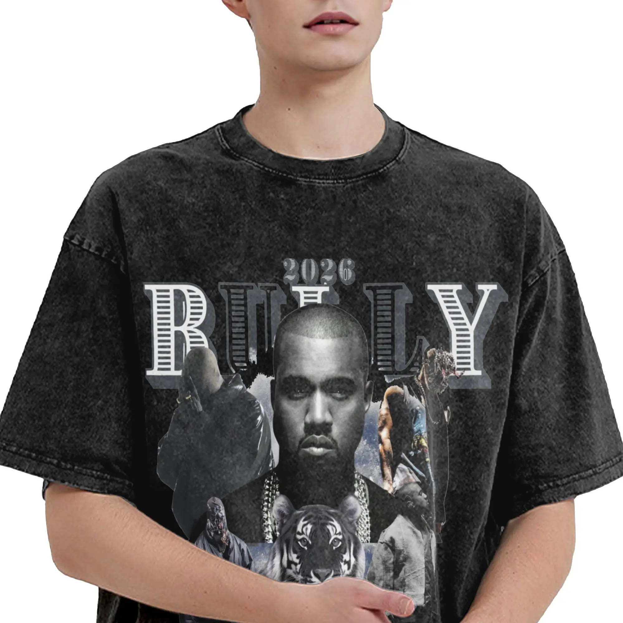 Printed Kanyes Wests 2026 BULLY Tour Washed Shirt Merch Harajuku T-Shirt  for Men Women Tee