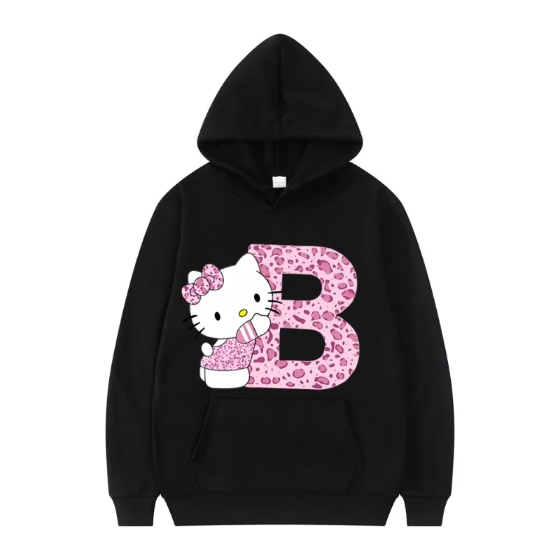 2024 Black Hello Kitty Letter Women Long Sleeve Hoodie Sanrio Hoodie Clothing Cartoon Clothing Kawaii Birthday Gift