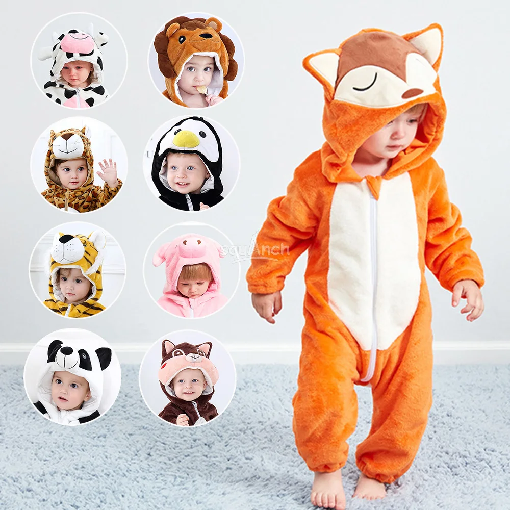 Nette Baby 0-3 Jahre Overall Jungen Mädchen Tiere Custume Winter Warme Onesies Zipper Flanell Strampler Festival Cosplay Anzug für Kinder