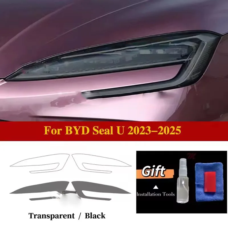 For BYD Seal U 2023-2025 Car Headlight Protective Car Film Front Headlamp Transparent Black TPU Exterior Sticker Car Accessories