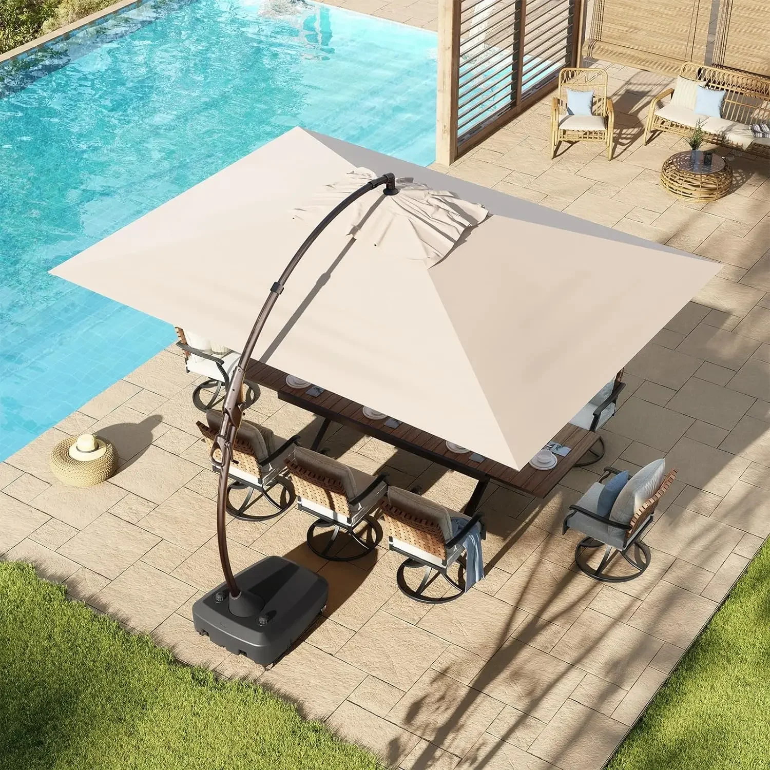 Prostokątny parasol offsetowy 10x13 FT, wytrzymały aluminiowy parasol wiszący na wsporniku, łatwy w odchylaniu, baldachim na każdą pogodę, szampan