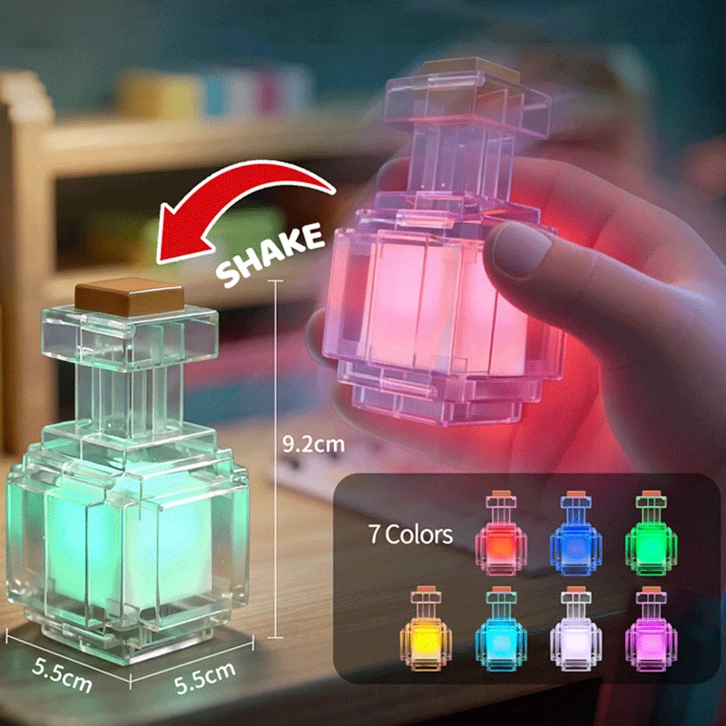 Rechargeable Night Light Mini 7 Color Liquid Medicine Bottle Pixel Wind Peripheral Design Game Toy Bedroom Decor Lamp Kids Gifts