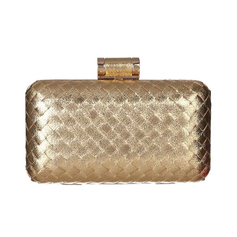 Bolso de mano de noche dorado para mujer, bolsos de tejido para fiesta de boda, bolsos de mano con cadena de Metal nupcial, bolsos pequeños, MN1398