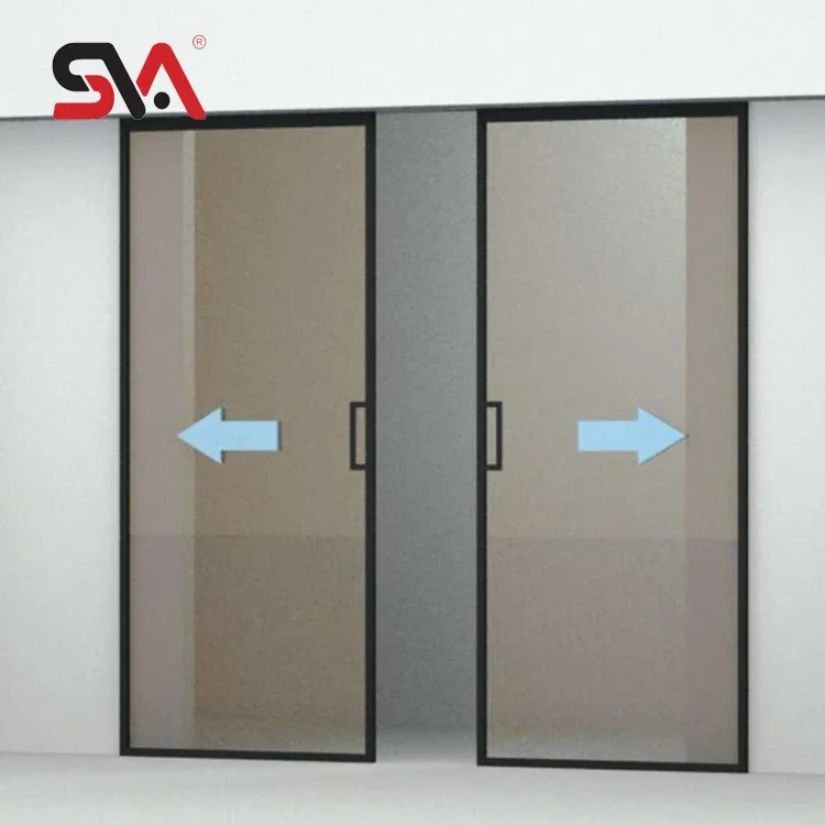 China SVA-6086 Black Gold Aluminum Frame Kichen Office Study Double Glass Door Synchronized Soft Close Sliding Door System