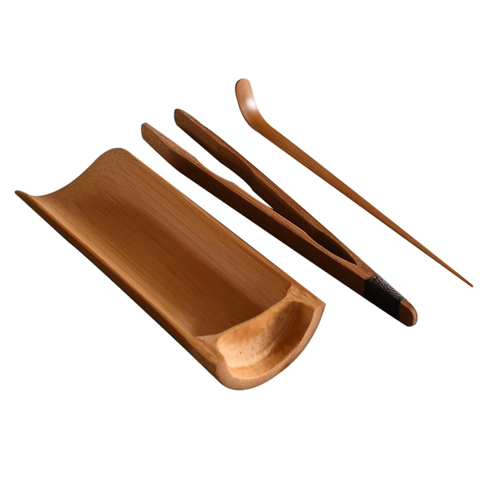 

3Pcs Bamboo Tea Tool Set Elegant Tea Accessories for Brewing Kit Includes Scoop Tongs Leaves Holder Ideal Gift Idea