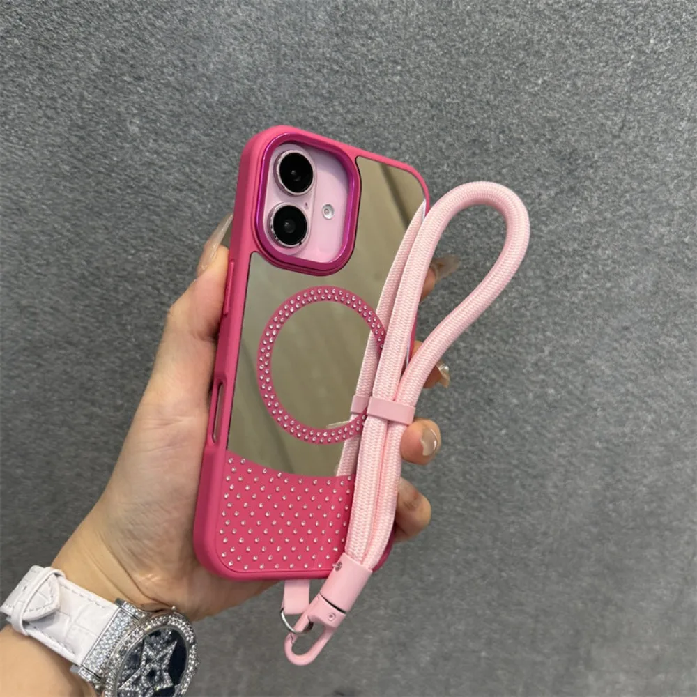 For iPhone 16 Pro Max Case Rose Red Mirror Magnetic Shockproof iPhone Case Compatible with iPhone 15 14 13 12 11