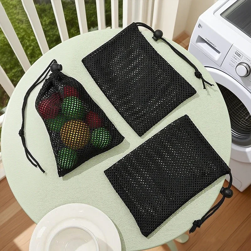 블랙 화이트 내구성 메쉬 드로스트링 보관 가방 가정용 여행 야외 활동용 다용도 세탁 파우치 & 필통