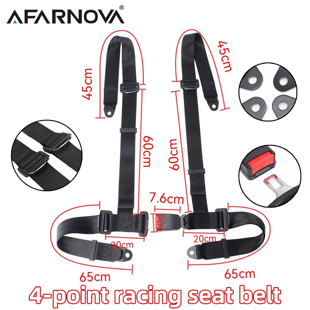 Universal Sports Racing Harness Seat Belt 4 Point Fixing Mounting Buckle Harness Nylon Car Racing Seat Belt Black Color