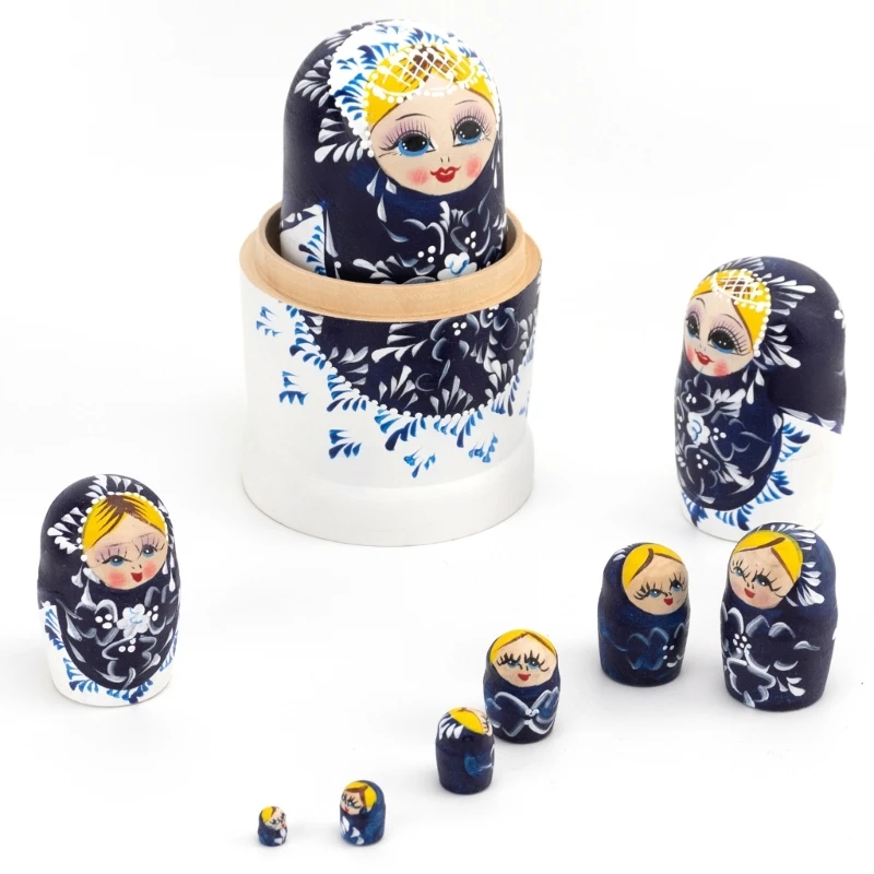 Matryoshka ชุด 10 ซ้อนตุ๊กตา Handmade ตุ๊กตาทำรังของรัสเซียตุ๊กตาเด็กการประสานมือและตา Babushka ของเล่น Home Decors