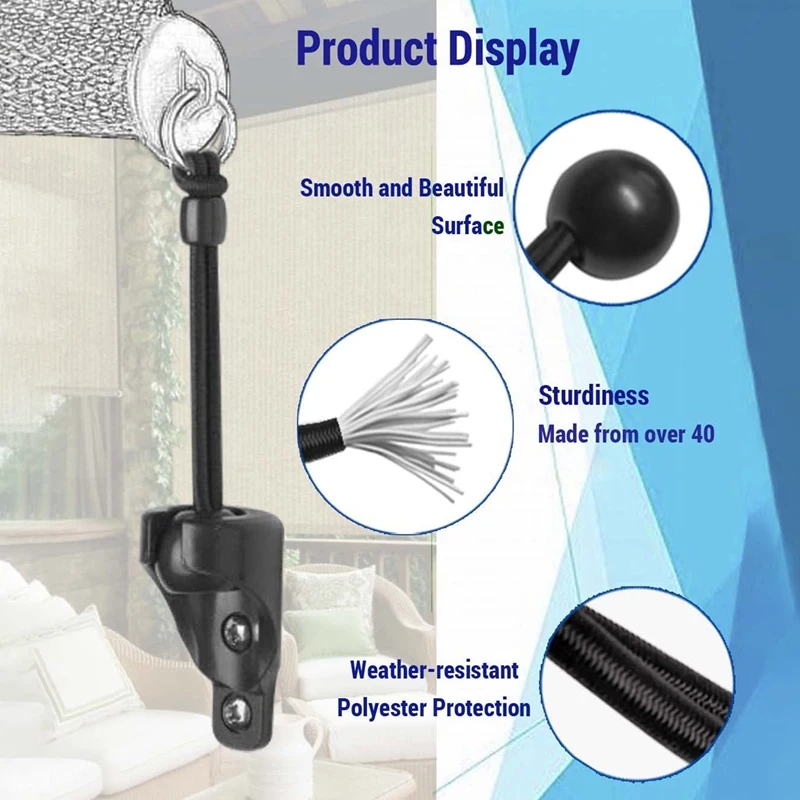 Kit mejorado de cuerda elástica y tapa final para exteriores, reemplazo de parasol, hebilla de cordón a prueba de viento