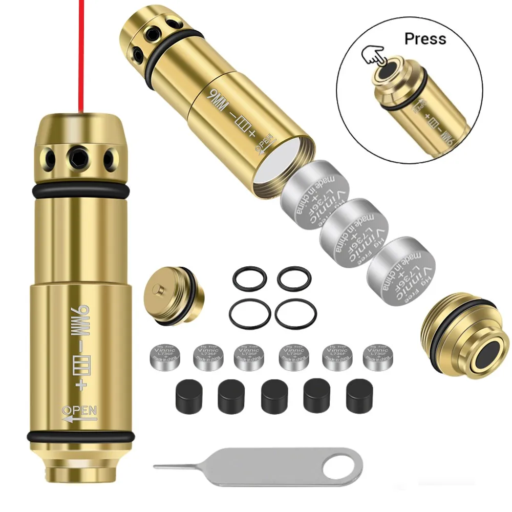 Bala de entrenamiento láser de 9mm para practicar mira de orificio láser calibrador de puntero láser rojo de doble propósito para accesorios de tiro