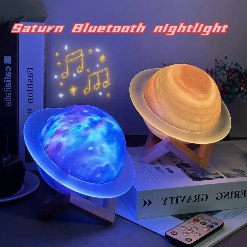 

New Saturn Moon Lamp With Bluetooth Wireless Speaker Creative Colorful 3D HIFI Bluetooth RGB Galaxy Star Night Light Table Decor