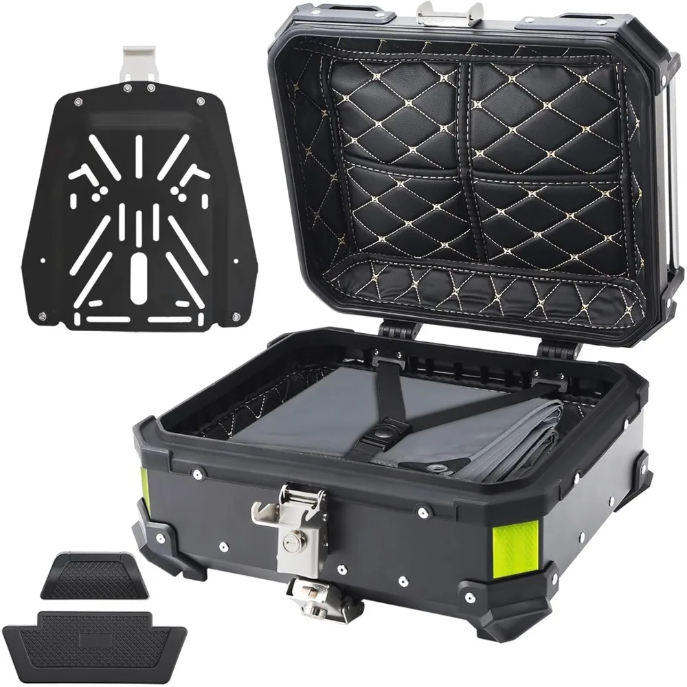 

25L Motorcycle Top Case, Aluminum Motorcycle Trunk Tour Tail Box with Security Lock for Store Helmet Large Luggage