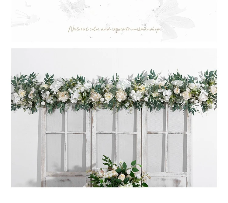 Blaue Künstliche Hortensien-Rosen-Blumenreihe Hochzeits-Hintergrund Bogen Fensterdekoration Künstliche Blumenarrangements für Event-Dekoration – Detail 2