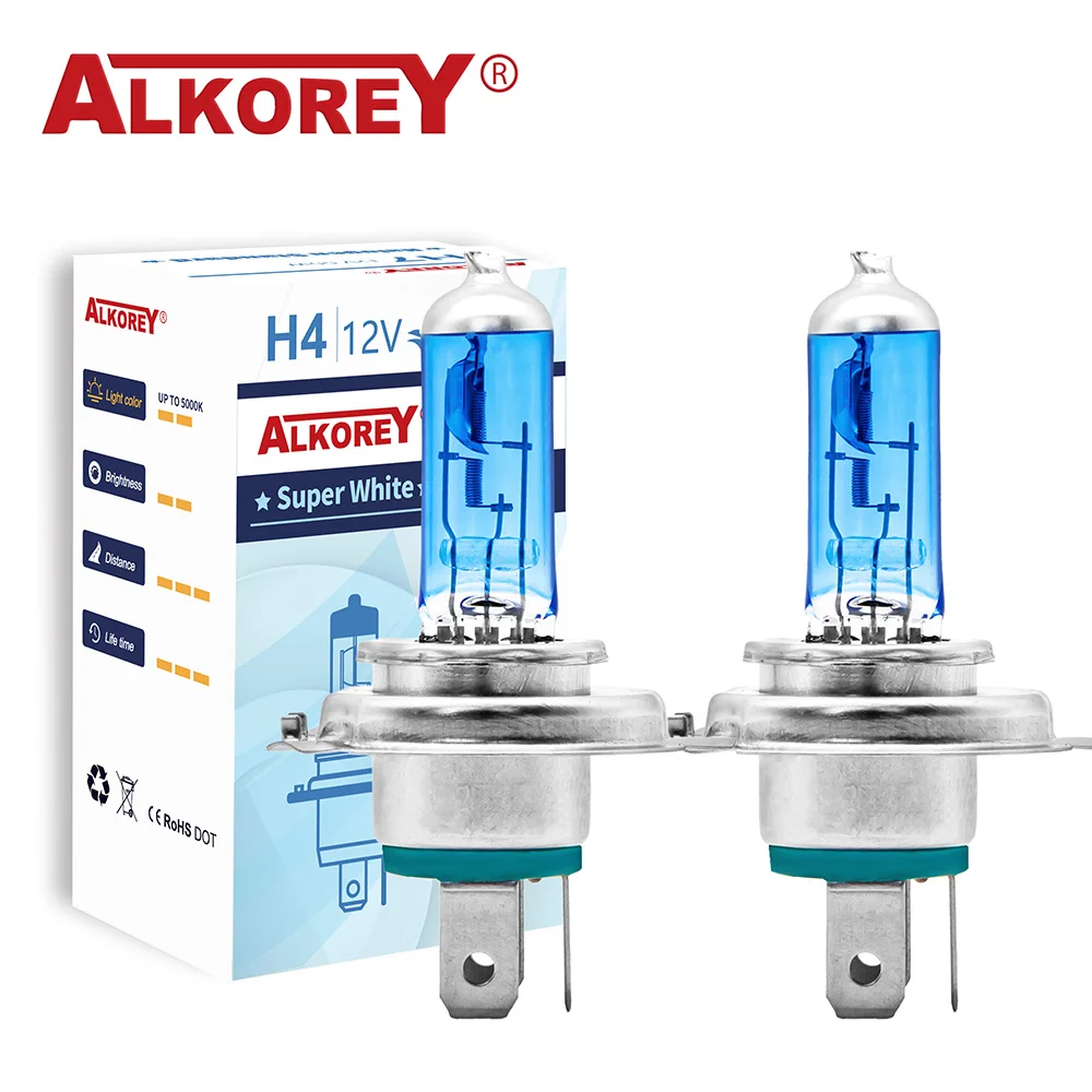 

ALKOREY 2 Pcs H4 9003 12V 60/55W P43T Super White Lights Car Headlight Bulb High And Low Beam Auto Halogen Bulbs