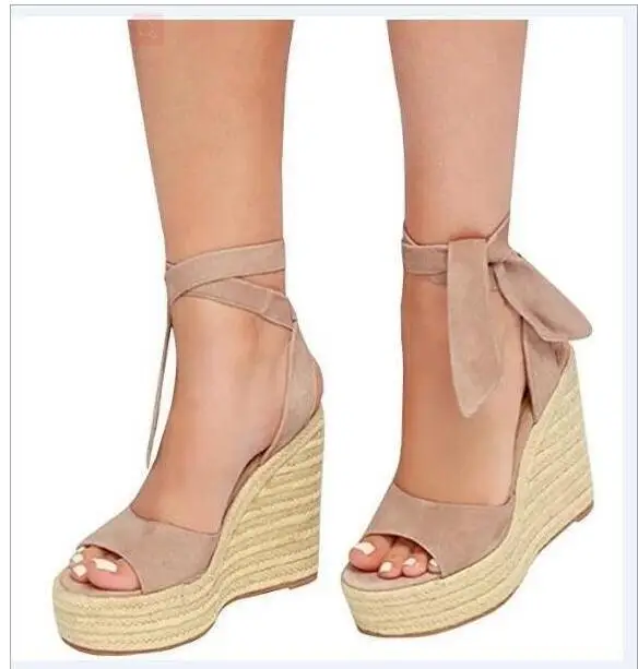 2023 lato Handmade sandał sprzedaż buty damskie wysokie obcasy krzyż garnitur kobiet beżowy espadryle platformy oddychające drewniaki Wedge