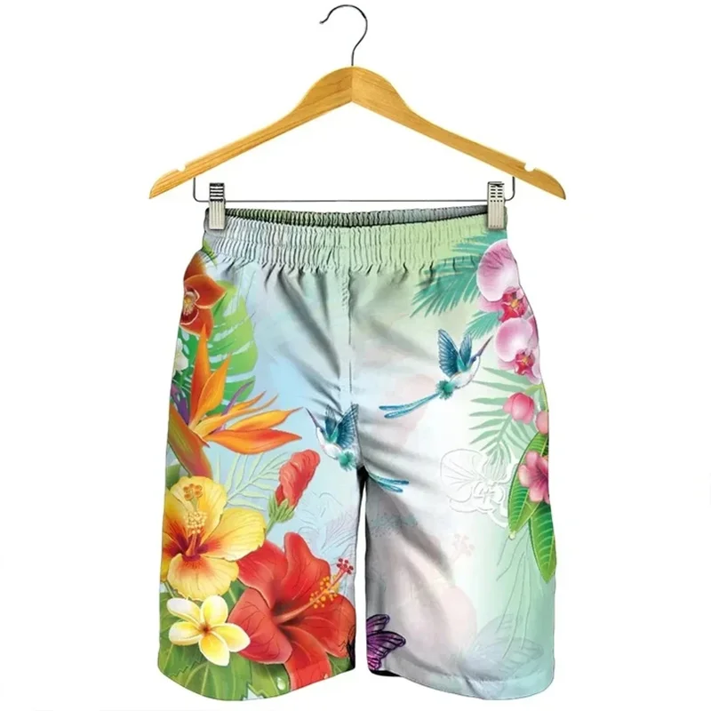 3D Print Hawaii Butterfly Plumeria Polynesian Men's Shorts Women Vacation Floral Beach Short Pants Swim Trunks Board Shorts