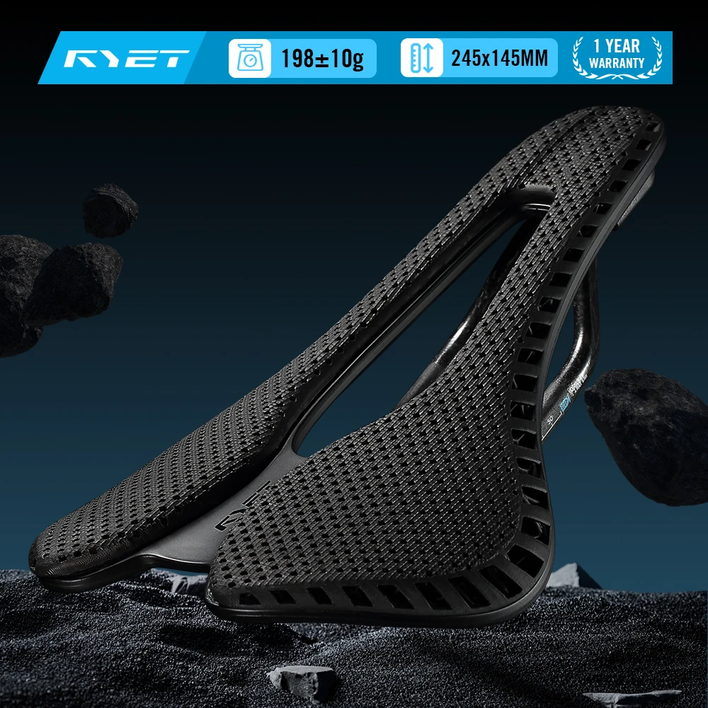 

RYET 3D Printed Ultra Light Bicycle Saddle 198g 245*145mm Carbon Fiber Cushion Unisex Bike Seat for Road MTB Gravel Bike