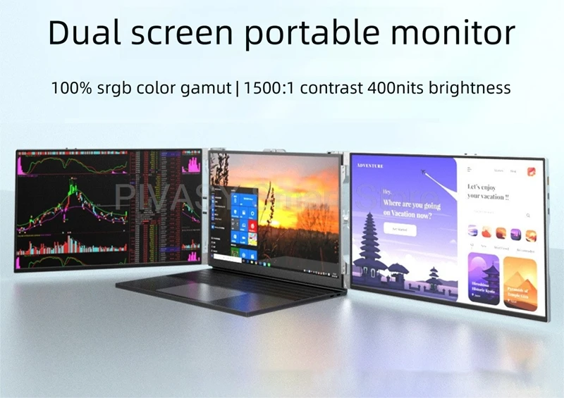شاشة محمولة مزدوجة الشاشة مقاس 14/15 بوصة عالية الدقة مع جسم معدني رفيع للغاية لتمديد الكمبيوتر المحمول المكتبي متعدد المهام