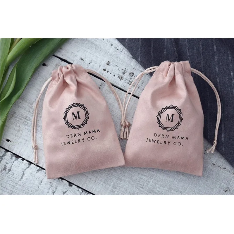 

50pcs Personalized Logo Print Velvet Drawstring Bags Flannel Jewelry Packaging Pouches Small Chic Wedding Favor Bags Custom Name