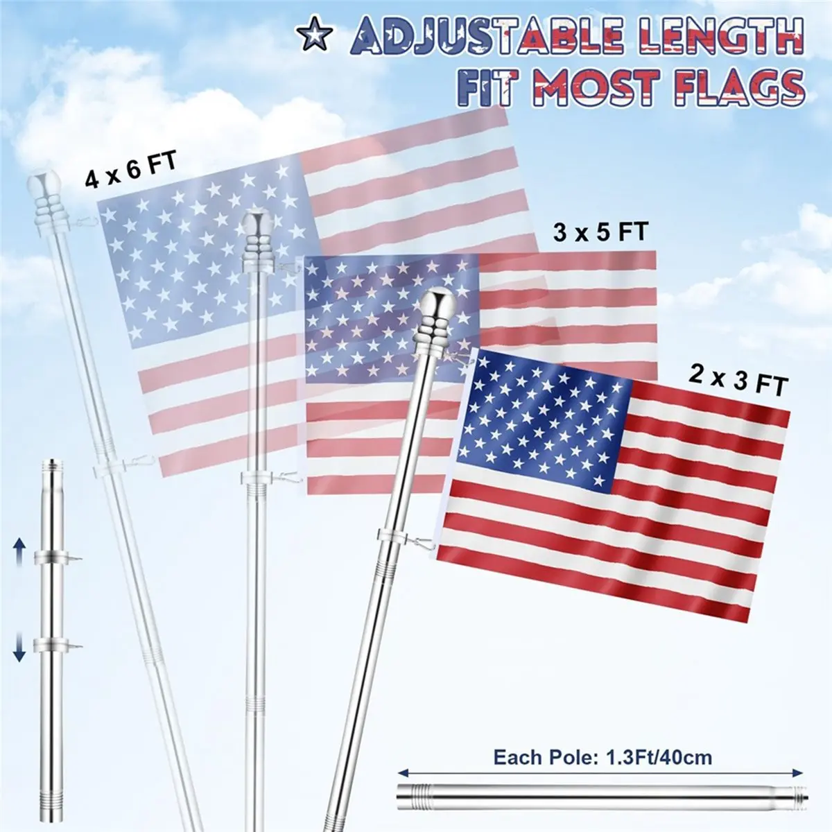 COFA Flag Pole for House,6 FT Stainless Steel ,, 1In Rustproof Porch Flagpole for Outdoor Sport for Flag