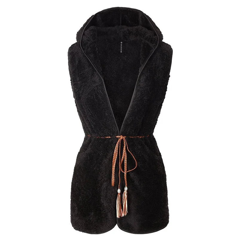 Cappotto di agnello di agnello invernale da donna sciolto e Versatile calore agnello senza maniche con fiocco decorato maglione gilet giacca