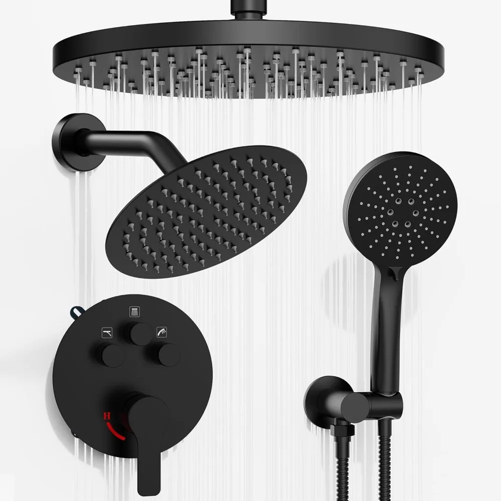 

Shower System with Pressure Balance Valve, 10" Ceiling Mount Shower Faucet Set with 2 Rain Shower Head And Multi-function