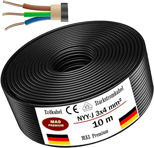 NYM-J 150850849 Sheathed Cable - 3 x 1.5 mm  5 x 2.5 mm Grey black