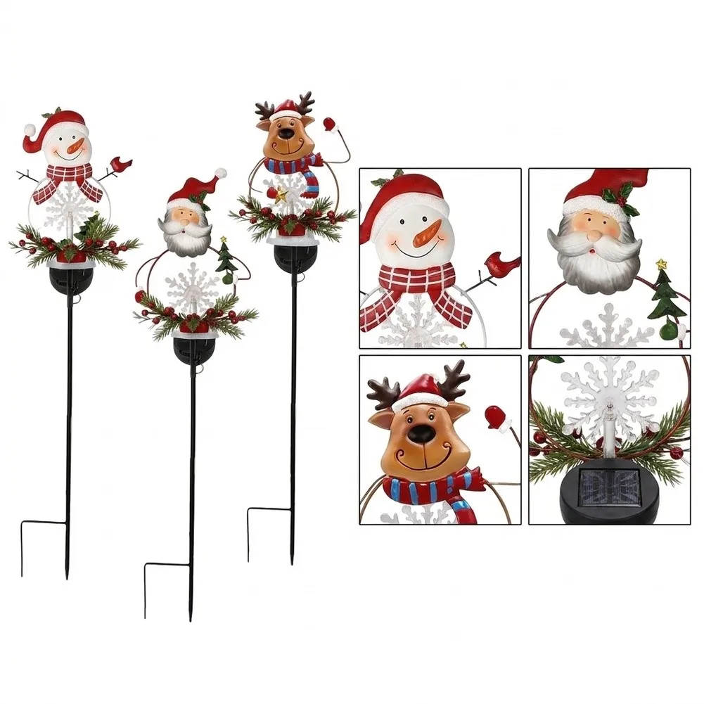 3pcs Sunlit Figurine Light Set Santa Lawn Stake Lamps Yard Path Ornament Outdoor Landscape Glowing Decor For Christmas New Year