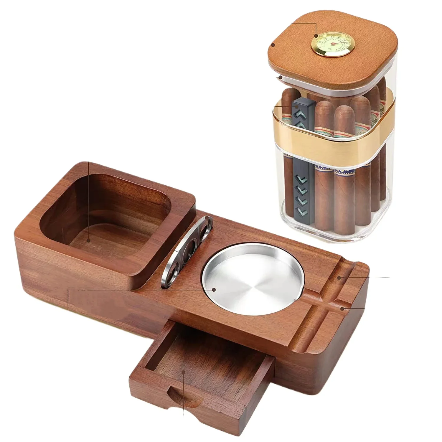 Humidor, Solid Wood Portable Wood Cigar Simplification, Cigar Moisturizer, Cigar Ashtray
