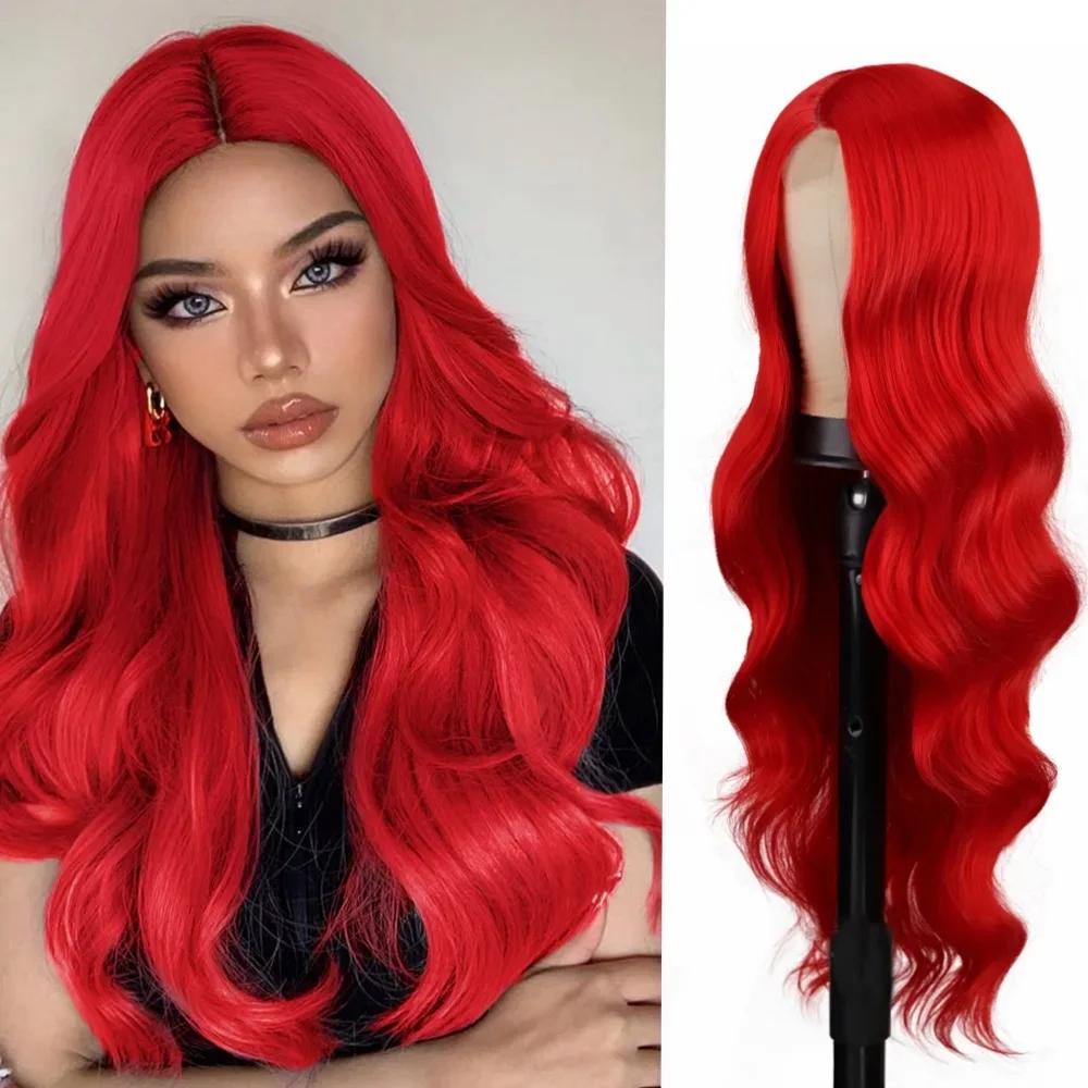 European and American style, colorful big wave long curly hair women's high temperature silk front lace wig headgear