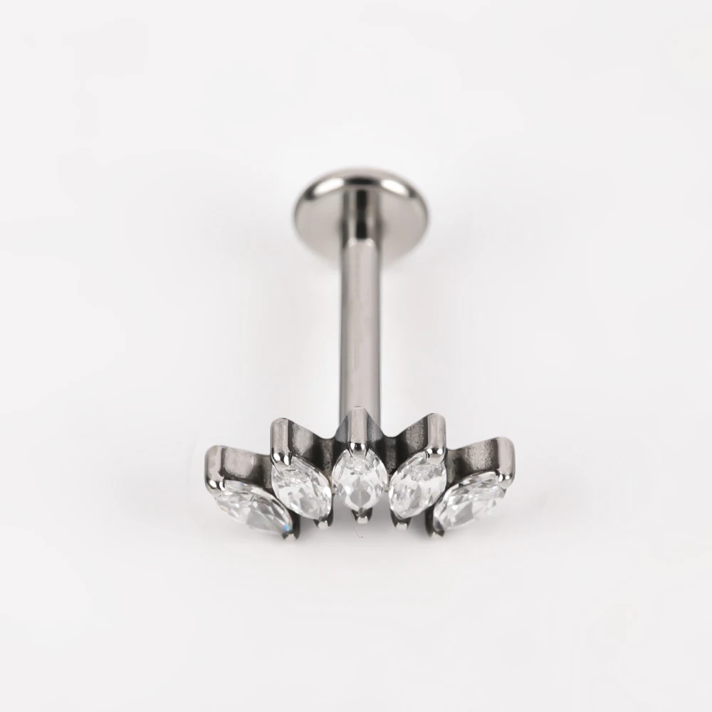 1 Titanium G23 Precision Carved Zircon Inlaid Inner Tooth Puncture Lip Nail