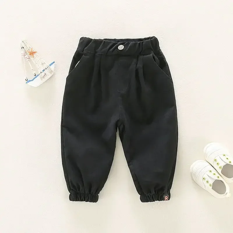 Autumn Solid Fleece Cargo Pants for Boys Casual Sweatpants 1-6Y Young Children Clothing Kids Jogger Winter Girls Sports Trousers