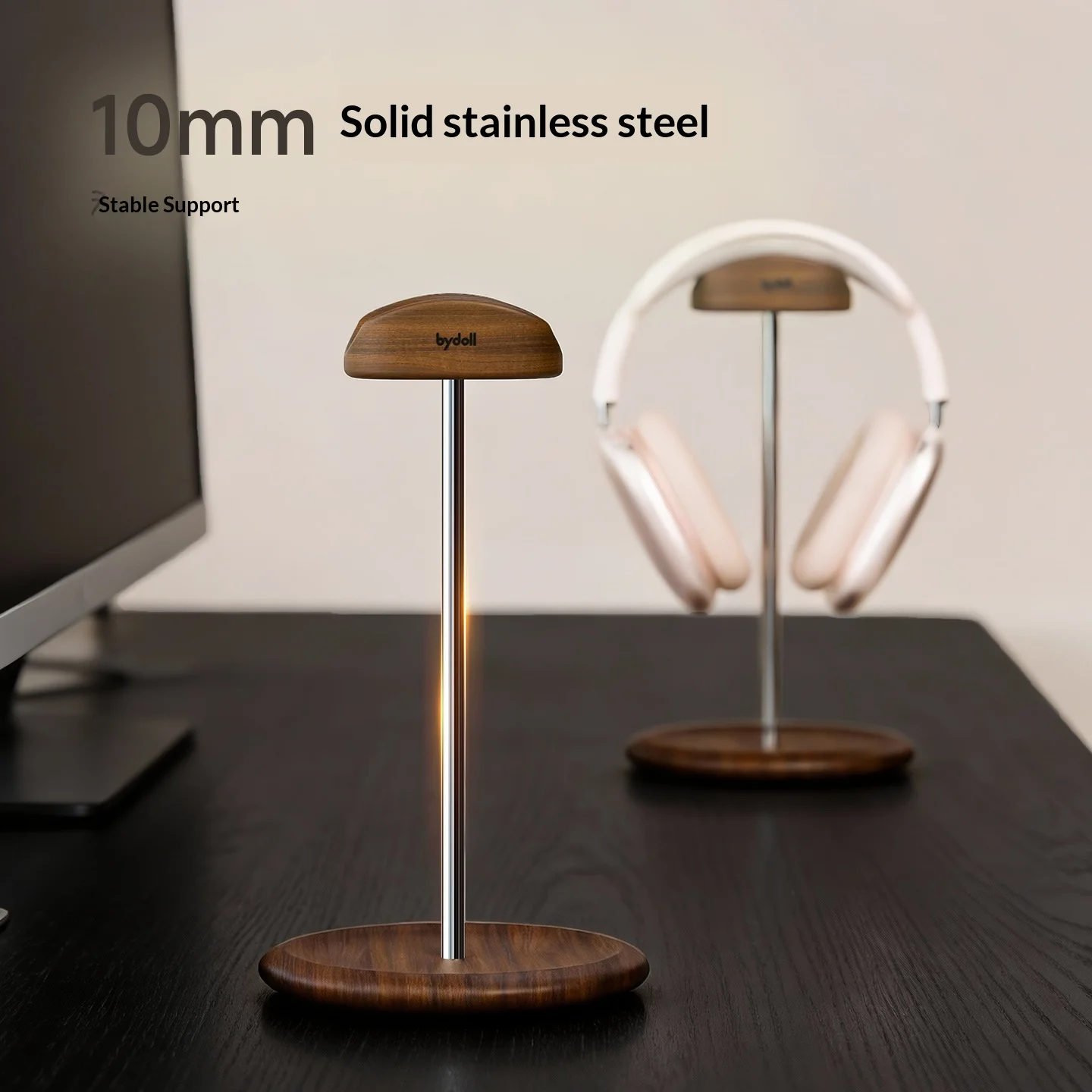 Desktop Headphone Stand Organizer - Gaming Room Headset Display Rack - Solid Wood Over-ear Headphone Holder Environmentally view 3