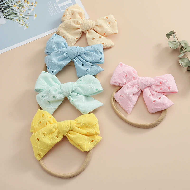 

36pc/lot 3.5Inch Lace Hair Bow Nylon Headband Baby Bow Hair Clips Hairpins Kids Girls Lace Embroidery Hair Bow Nylon Headbands