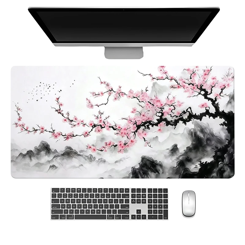 2026 New Hot Sale Japan Cherry Blossom Gaming Mousepad Leather Desk Mat Landscape Painting Keyboard Gamer Mouse Pad for Esports