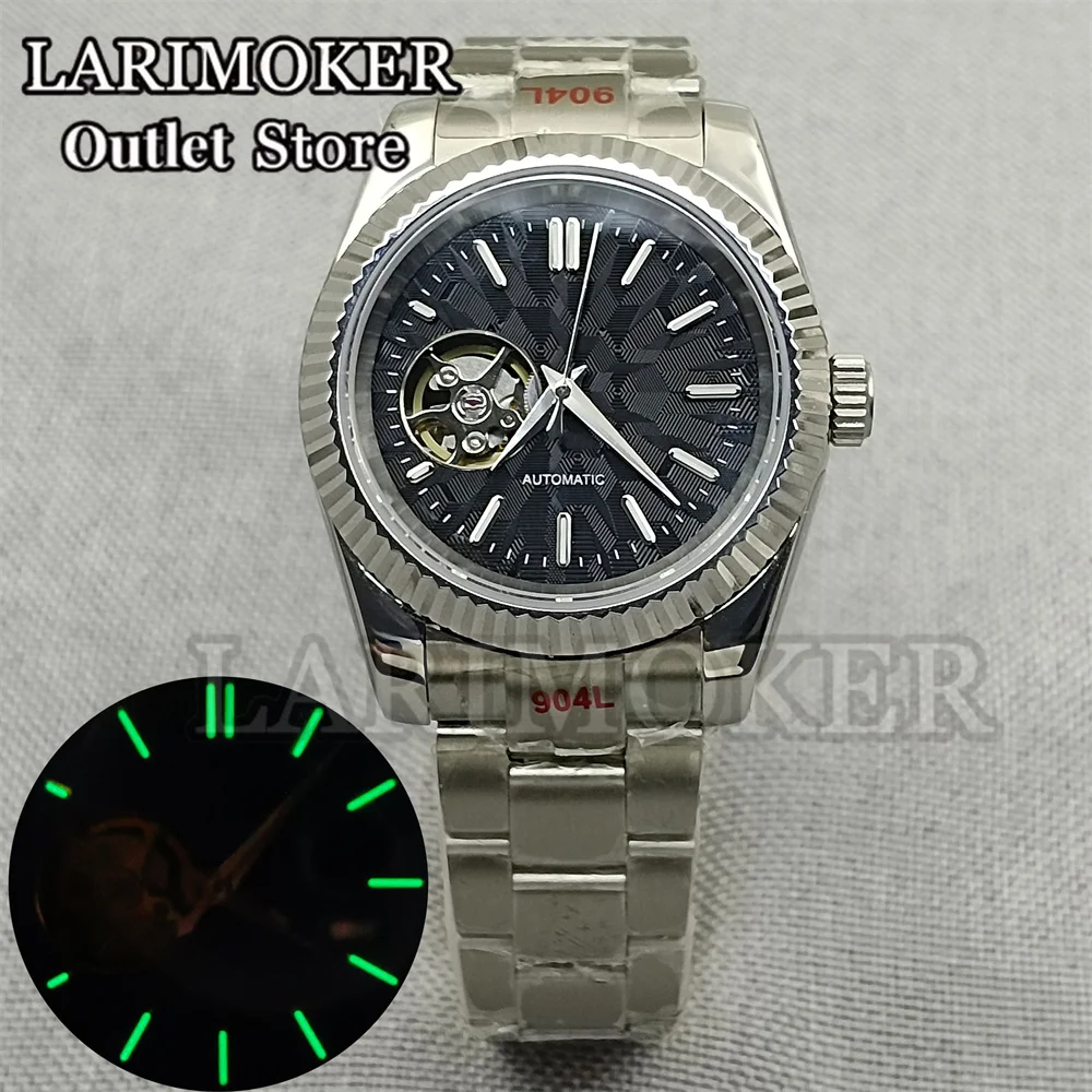 LARIMOKER 36mm/39mm NH38 Black blue green silver Dial Automatic Men Watch Waterproof Screw Crown Brush Strap Green Luminous