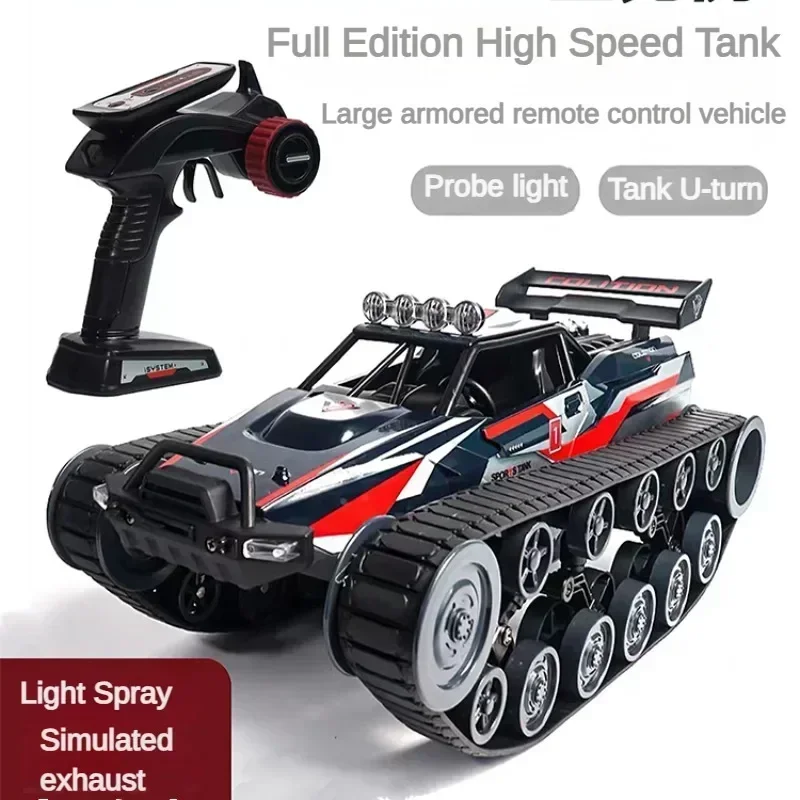 RC รถ 1/12 2.4G ติดตามถังสเปรย์รถความเร็วสูง Drift Off-Road รถ LED Light หุ้มเกราะของเล่น