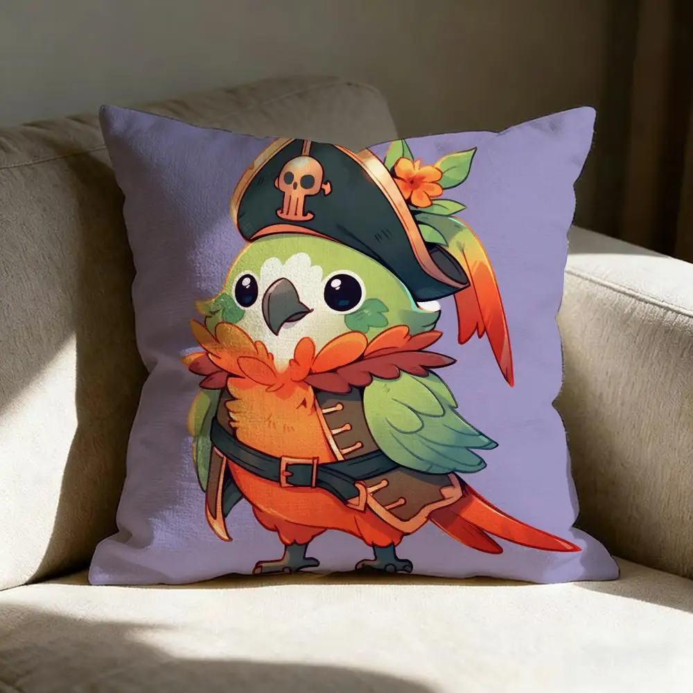 Fotografia 5: Capa de Almofada de Linho com Estampa de Papagaio Pirata, Capa para Sofá, Sala de Estar, Banco, Pátio, Decoração de Casa