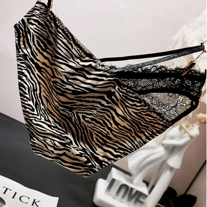 Luxury Thin Lace Underwear Sexy Zebra Leopard Silky Comfortable Women\'s Briefs Pure Cotton Crotch Low Waist Fashion Panties 2024