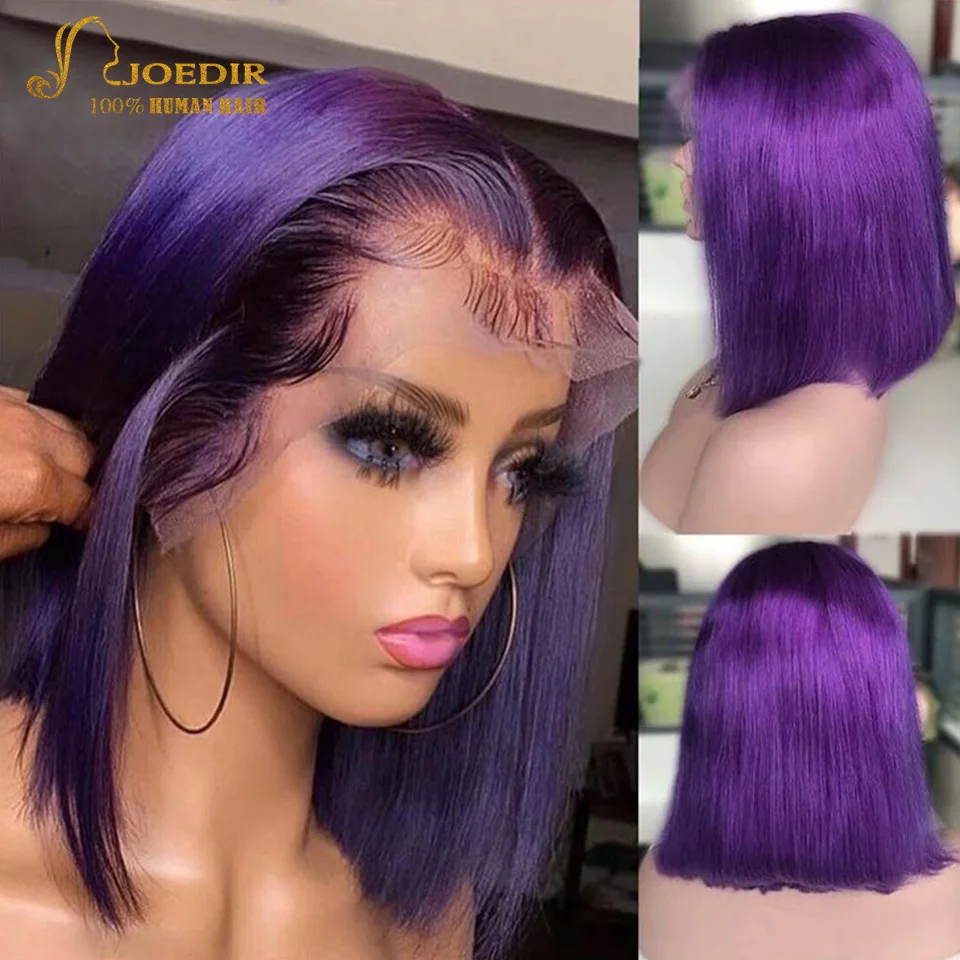 Straight Short Bob Dark Purple Wig Human Hair Wigs 180% Density Transparent Lace Front Wig Pre Plucked With Baby Hair for Women