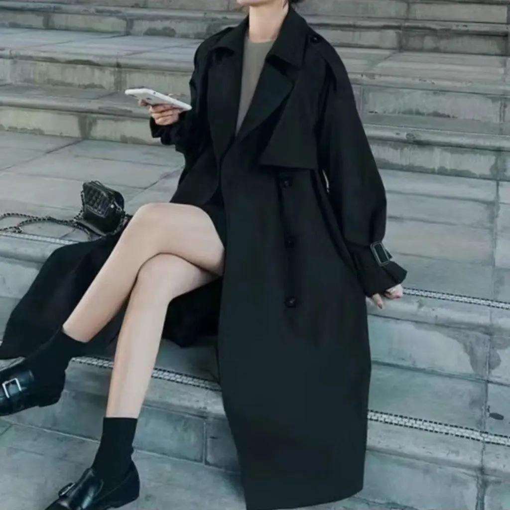 

Женская ветровка, весенне-осенняя куртка в корейском стиле, повседневное свободное пальто средней длины цвета хаки, модное маленькое пальто