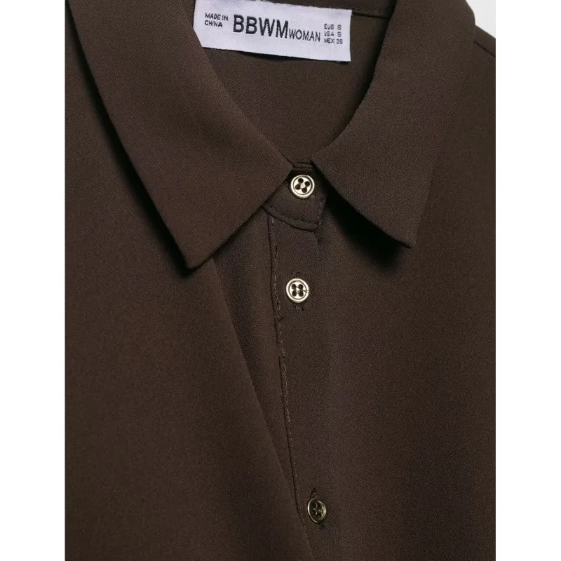Dames crêpe shirt met knoop herfst eenvoudige lange mouwen pocket knop damesoverhemden vrouwelijke vintage shirts en blouses