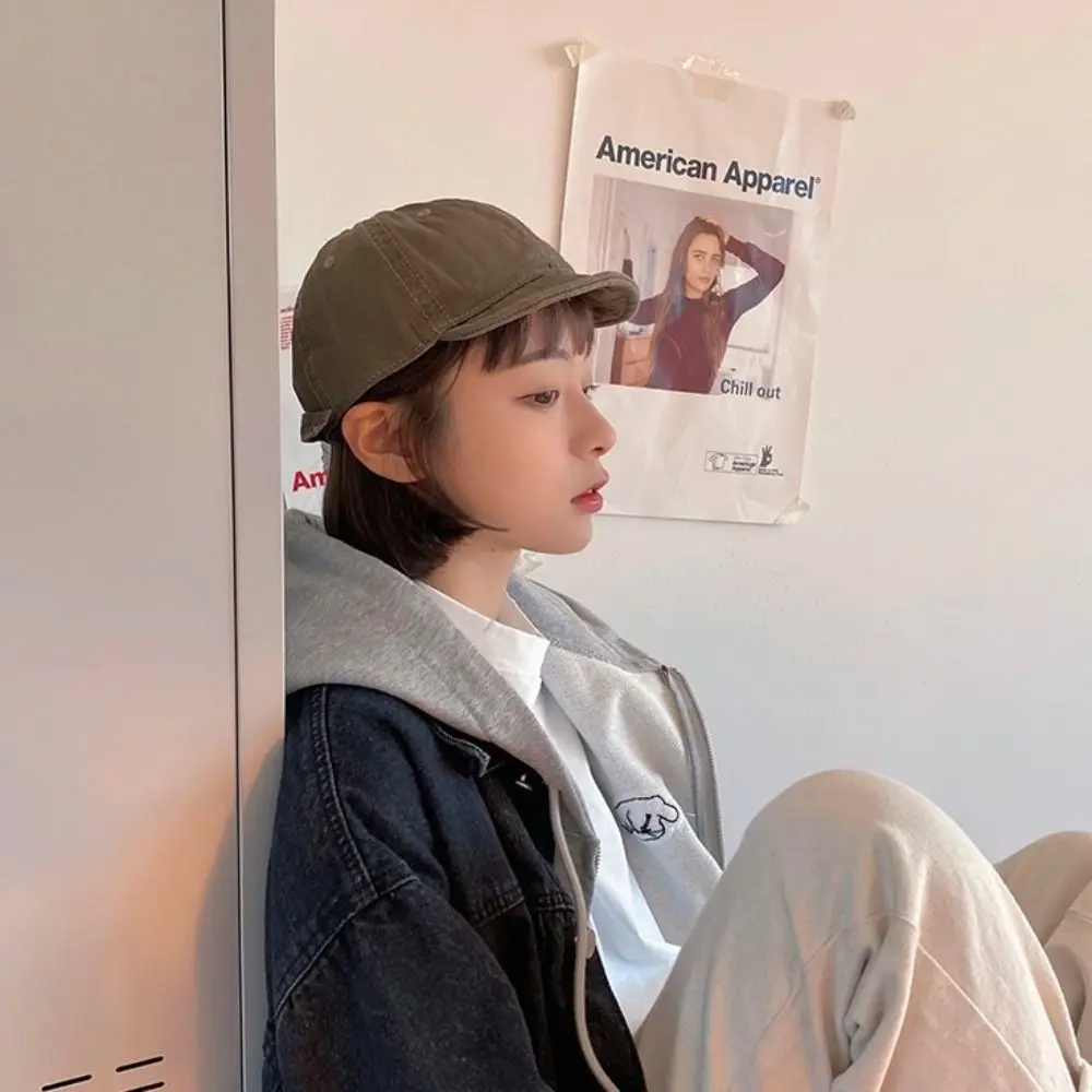 Fashion Washed Cotton Baseball Hat Adjustable Retro Peaked Cap Solid Color Short Brim Snapback Cap for Men Women