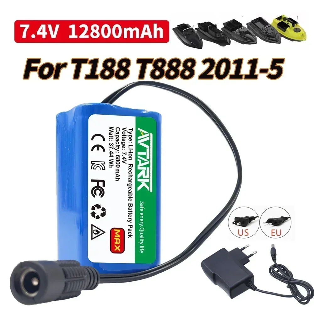 

2024 Upgrade 7.4V 12800mAh Battery For T188 T888 2011-5 V007 C18 H18 So on Remote Control RC Fishing Bait Boat Parts