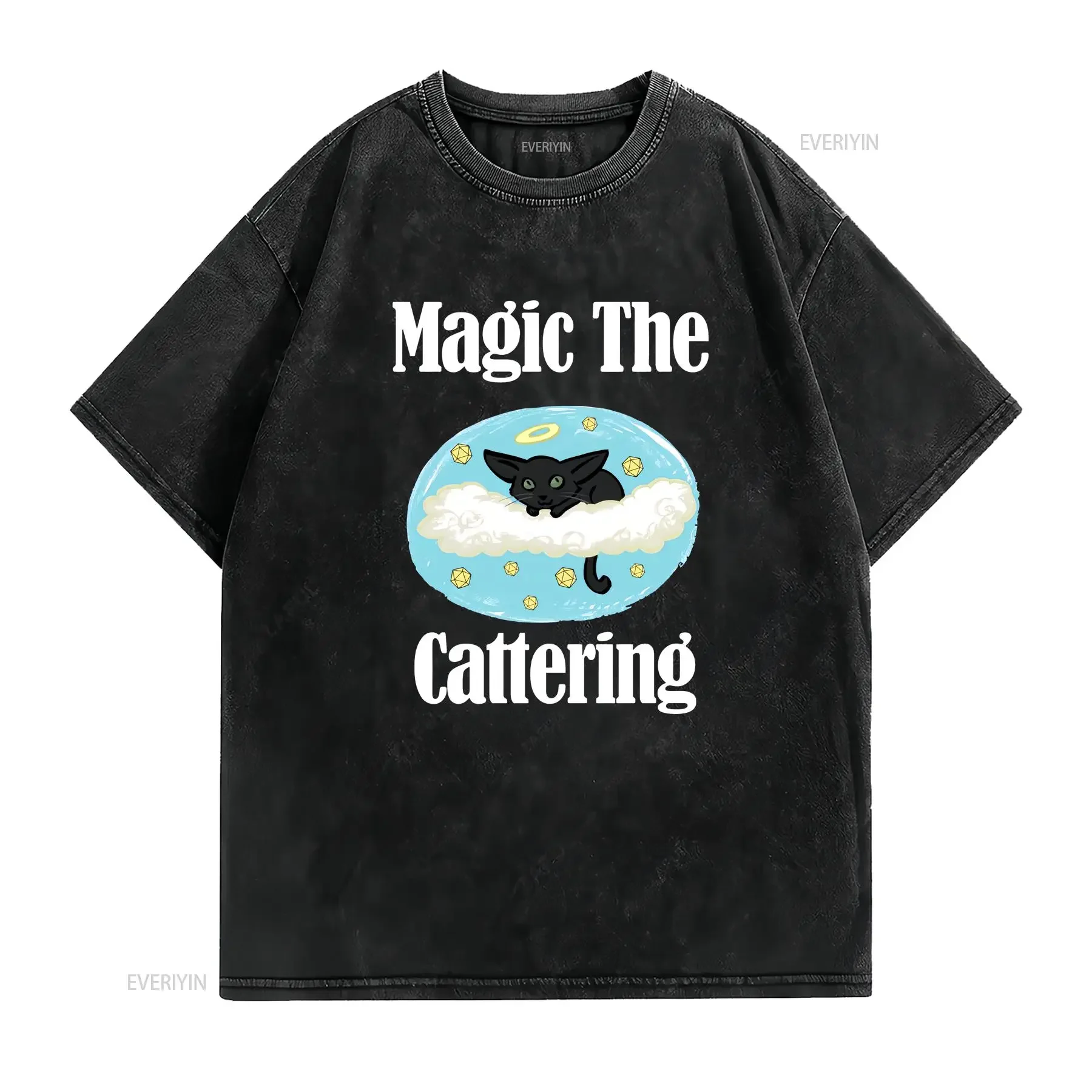 Magic the Cattering T Shirt Gamer CaT Lover MtG   vintage Washed homme Versatile graphic Soft Comfortable fashion Breathable