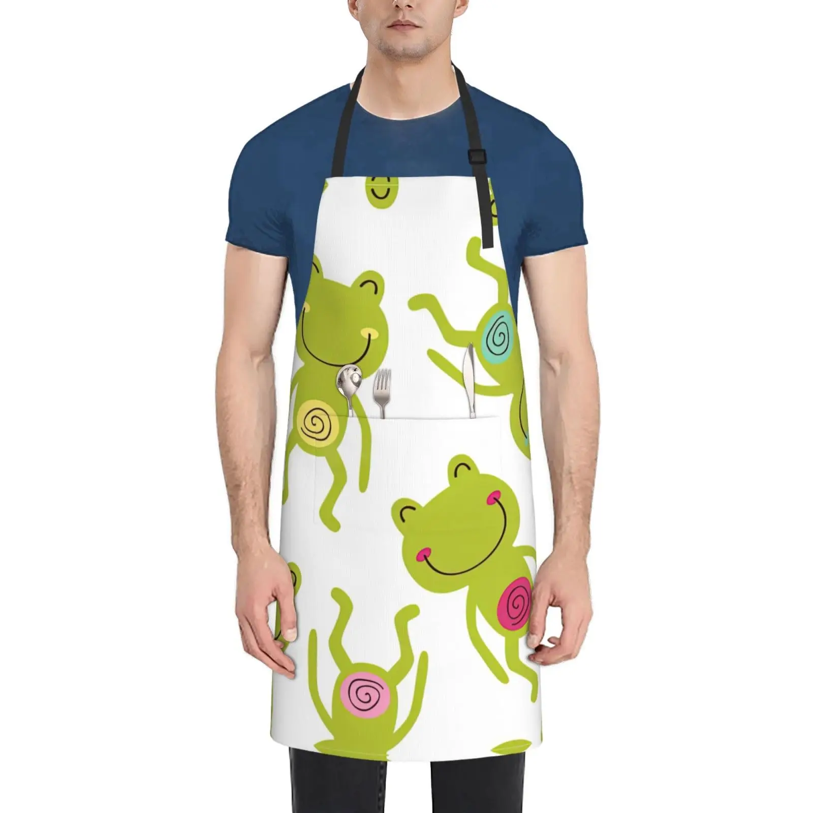 Cartoon Frog Print Waterproof Apron With Pockets,Cooking Aprons Baking Bbq,Artist Aprons For Men Women Adults Unisex Chef