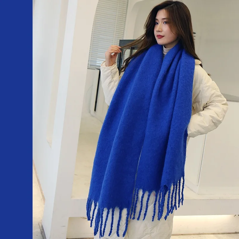 

2021 winter new plush soft waxy multifunctional tassel solid color women's scarf thickened warm imitation cashmere outer shawl