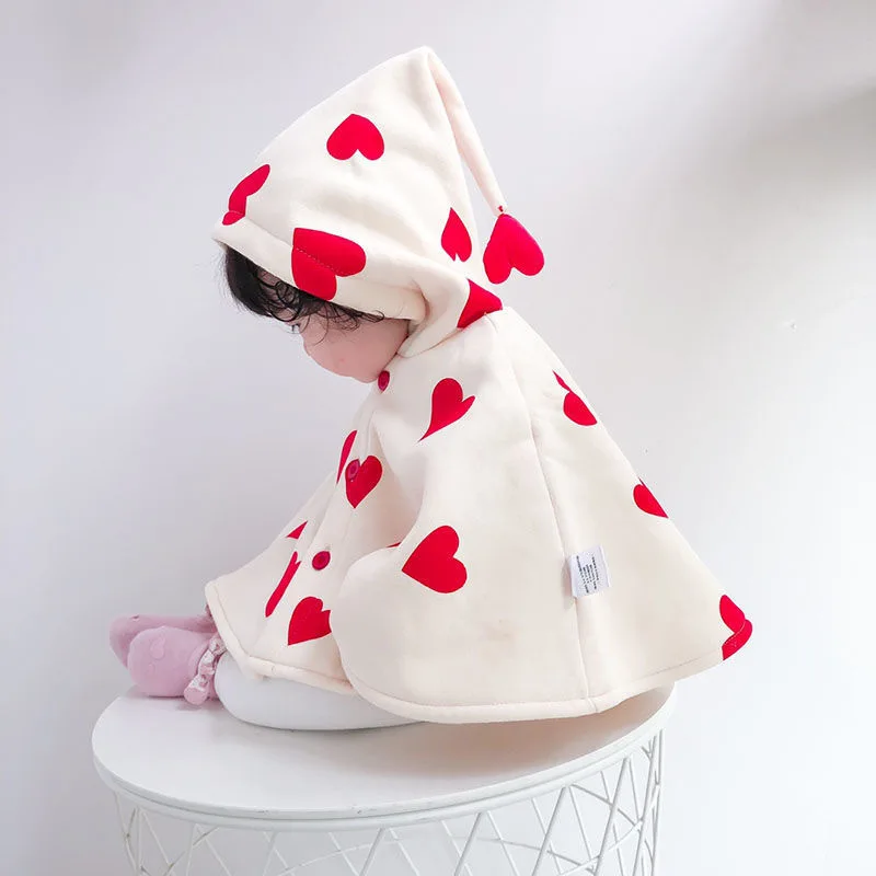 Baby Girls Autumn Winter Clothes Baby Warm Thickened Windproof Outwear Children Love Small Shawl Coat Cute Outing Cape